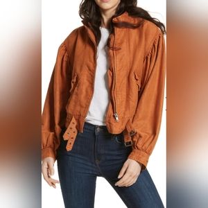 Free People Poet Puff Sleeve Jacket Size Small in Burnt Orange